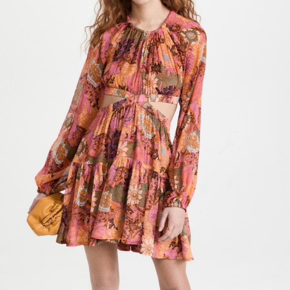 A.L.C. Izzy Side Cutout Floral Silk Mini Dress Pink Orange Women's Size 2